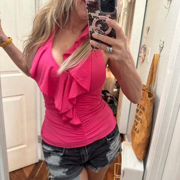 Pink Ruffled Women's Top Bebe vintage XS - Picture 3 of 14